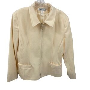 Stephanie Andrews Womens 100% Wool Zip Front Jacket Cream Ivory Blazer Size 10
